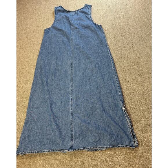 Vintage Asazy Denim Jumper Dress Embroidered Floral Midi Size Medium Petite - Picture 2 of 7